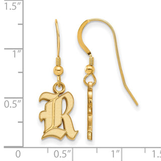 Sterling Silver Gold-plated LogoArt Rice University Letter R Small Dangle Wire Earrings