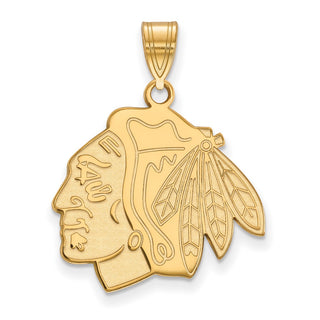 Sterling Silver Gold-plated NHL LogoArt Chicago Blackhawks Large Pendant