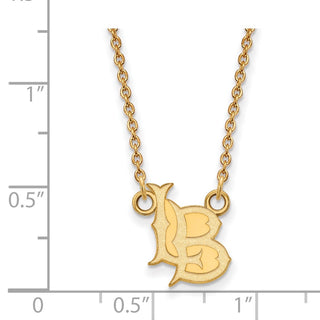 Sterling Silver Gold-plated LogoArt California State University Long Beach L-B Small Pendant 18 inch Necklace