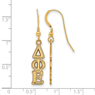Sterling Silver Gold-plated LogoArt Delta Phi Epsilon Sorority Greek Letters Small Dangle Earrings
