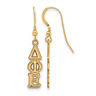 Sterling Silver Gold-plated LogoArt Delta Phi Epsilon Sorority Greek Letters Small Dangle Earrings