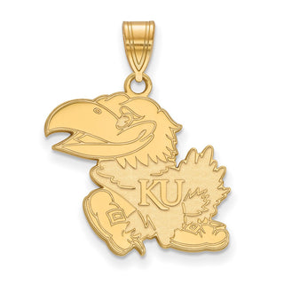 Sterling Silver Gold-plated LogoArt University of Kansas Jayhawk Large Pendant