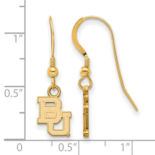 Sterling Silver Gold-plated LogoArt Baylor University Bears Extra Small Dangle Wire Earrings