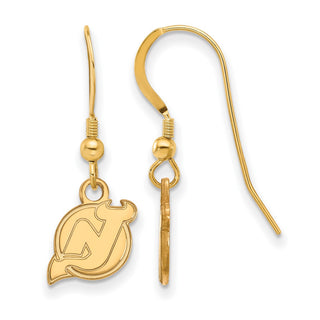 Sterling Silver Gold-plated NHL LogoArt New Jersey Devils Extra Small Dangle Wire Earrings