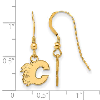 Sterling Silver Gold-plated NHL LogoArt Calgary Flames Letter C Extra Small Dangle Earrings