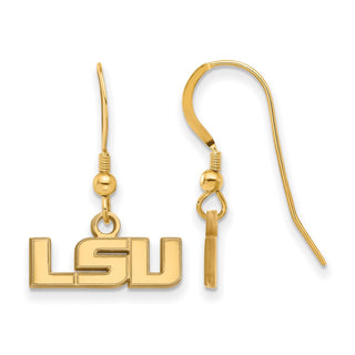 Sterling Silver Gold-plated LogoArt Louisiana State University L-S-U Extra Small Dangle Wire Earrings