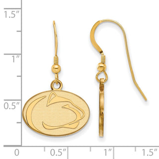 Sterling Silver Gold-plated LogoArt Penn State University Lion Small Dangle Wire Earrings