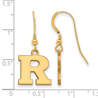 Sterling Silver Gold-plated LogoArt Rutgers University Letter R Small Dangle Wire Earrings