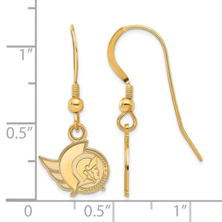 Sterling Silver Gold-plated NHL LogoArt Ottawa Senators Extra Small Dangle Wirer Earrings