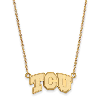 10k Gold LogoArt Texas Christian University T-C-U Small Pendant 18 inch Necklace