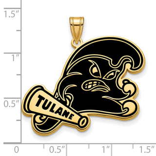Sterling Silver Gold-plated LogoArt Tulane University Extra Large Enameled Pendant