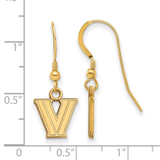 Sterling Silver Gold-plated LogoArt Villanova University Letter V Extra Small Dangle Wire Earrings