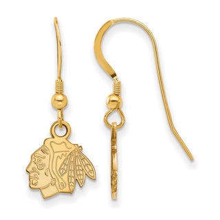 Sterling Silver Gold-plated NHL LogoArt Chicago Blackhawks Extra Small Dangle Earrings