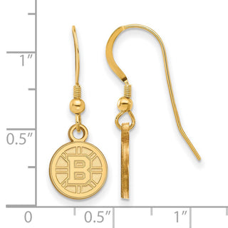 Sterling Silver Gold-plated NHL LogoArt Boston Bruins Extra Small Dangle Earrings