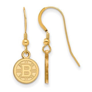Sterling Silver Gold-plated NHL LogoArt Boston Bruins Extra Small Dangle Earrings