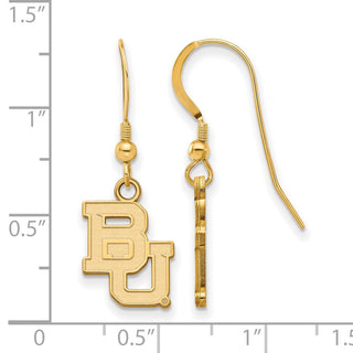 Sterling Silver Gold-plated LogoArt Baylor University Bears Small Dangle Wire Earrings