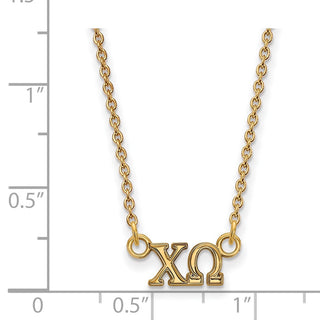 Sterling Silver Gold-plated LogoArt Chi Omega Sorority Greek Letters Extra Small Pendant 18 inch Necklace