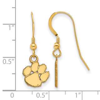 Sterling Silver Gold-plated LogoArt Clemson University Tiger Paw Extra Small Dangle Wire Earrings