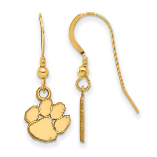 Sterling Silver Gold-plated LogoArt Clemson University Tiger Paw Extra Small Dangle Wire Earrings