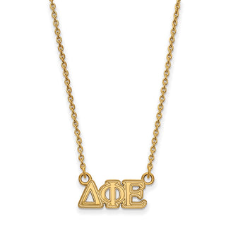 Sterling Silver Gold-plated LogoArt Delta Phi Epsilon Sorority Greek Letters Extra Small Pendant 18 inch Necklace
