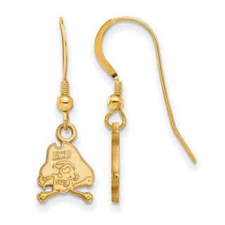 Sterling Silver Gold-plated LogoArt East Carolina University Pirate Extra Small Dangle Wire Earrings GP006ECU