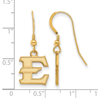 Sterling Silver Gold-plated LogoArt East Tennessee State University Letter E Small Dangle Wire Earrings