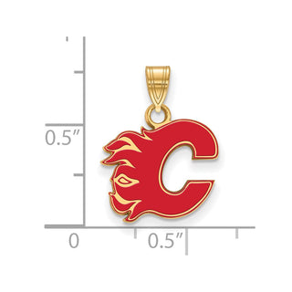 Sterling Silver Gold-plated LogoArt Calgary Flames Letter C Small Enameled Pendant