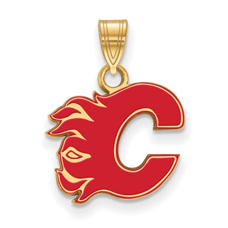 Sterling Silver Gold-plated LogoArt Calgary Flames Letter C Small Enameled Pendant