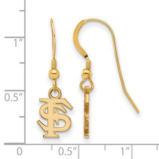 Sterling Silver Gold-plated LogoArt Florida State University F-S Extra Small Dangle Wire Earrings