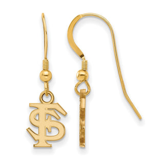 Sterling Silver Gold-plated LogoArt Florida State University F-S Extra Small Dangle Wire Earrings