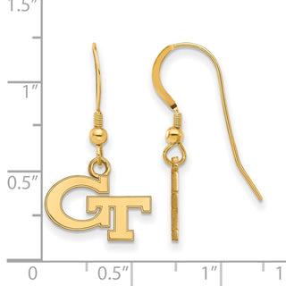 Sterling Silver Gold-plated LogoArt Georgia Institute of Technology G-T Extra Small Dangle Wire Earrings