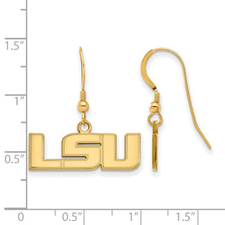 Sterling Silver Gold-plated LogoArt Louisiana State University L-S-U Small Dangle Wire Earrings