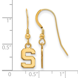 Sterling Silver Gold-plated LogoArt Michigan State University Letter S Extra Small Dangle Wire Earrings