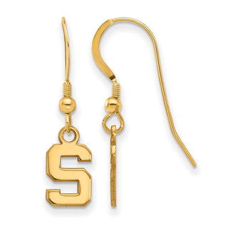 Sterling Silver Gold-plated LogoArt Michigan State University Letter S Extra Small Dangle Wire Earrings