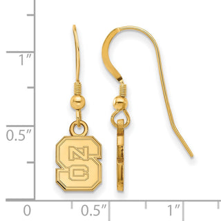 Sterling Silver Gold-plated LogoArt North Carolina State University N-C-S Extra Small Dangle Wire Earrings