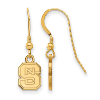 Sterling Silver Gold-plated LogoArt North Carolina State University N-C-S Extra Small Dangle Wire Earrings