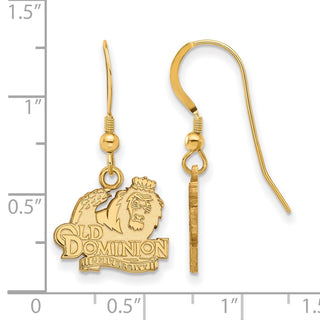 Sterling Silver Gold-plated LogoArt Old Dominion University Small Dangle Wire Earrings