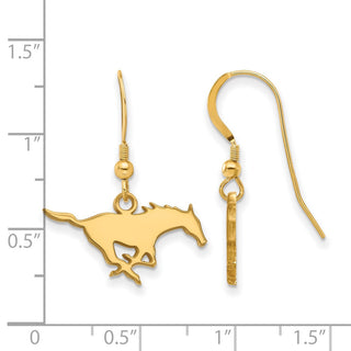 Sterling Silver Gold-plated LogoArt Southern Methodist University Mustang Small Dangle Wire Earrings