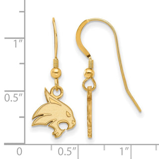 Sterling Silver Gold-plated LogoArt Texas State University Bobcat Small Dangle Wire Earrings