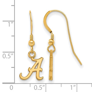 Sterling Silver Gold-plated LogoArt University of Alabama Letter A Extra Small Dangle Wire Earrings