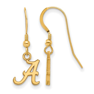 Sterling Silver Gold-plated LogoArt University of Alabama Letter A Extra Small Dangle Wire Earrings