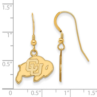 Sterling Silver Gold-plated LogoArt University of Colorado Buffalo Small Dangle Wire Earrings