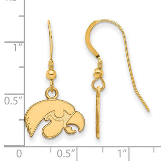Sterling Silver Gold-plated LogoArt University of Iowa Hawk Extra Small Dangle Wire Earrings