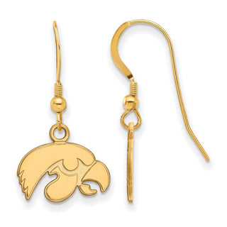 Sterling Silver Gold-plated LogoArt University of Iowa Hawk Extra Small Dangle Wire Earrings