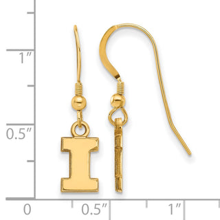 Sterling Silver Gold-plated LogoArt University of Illinois Letter I Extra Small Dangle Wire Earrings