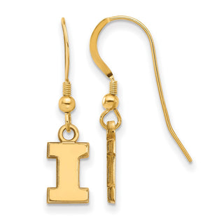 Sterling Silver Gold-plated LogoArt University of Illinois Letter I Extra Small Dangle Wire Earrings