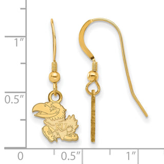 Sterling Silver Gold-plated LogoArt University of Kansas Jayhawk Extra Small Dangle Wire Earrings GP006UKS