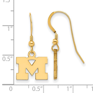 Sterling Silver Gold-plated LogoArt University of Michigan Letter M Extra Small Dangle Wire Earrings