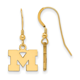 Sterling Silver Gold-plated LogoArt University of Michigan Letter M Extra Small Dangle Wire Earrings
