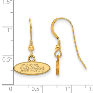 Sterling Silver Gold-plated LogoArt University of Mississippi Ole Miss Oval Extra Small Dangle Wire Earrings